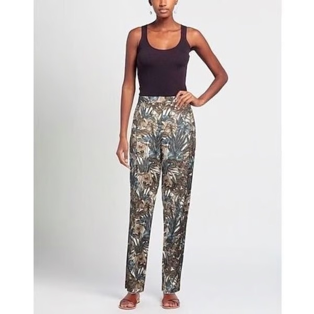 Salvatore Ferragamo Silk Linen Palm Foliage Printed Pants